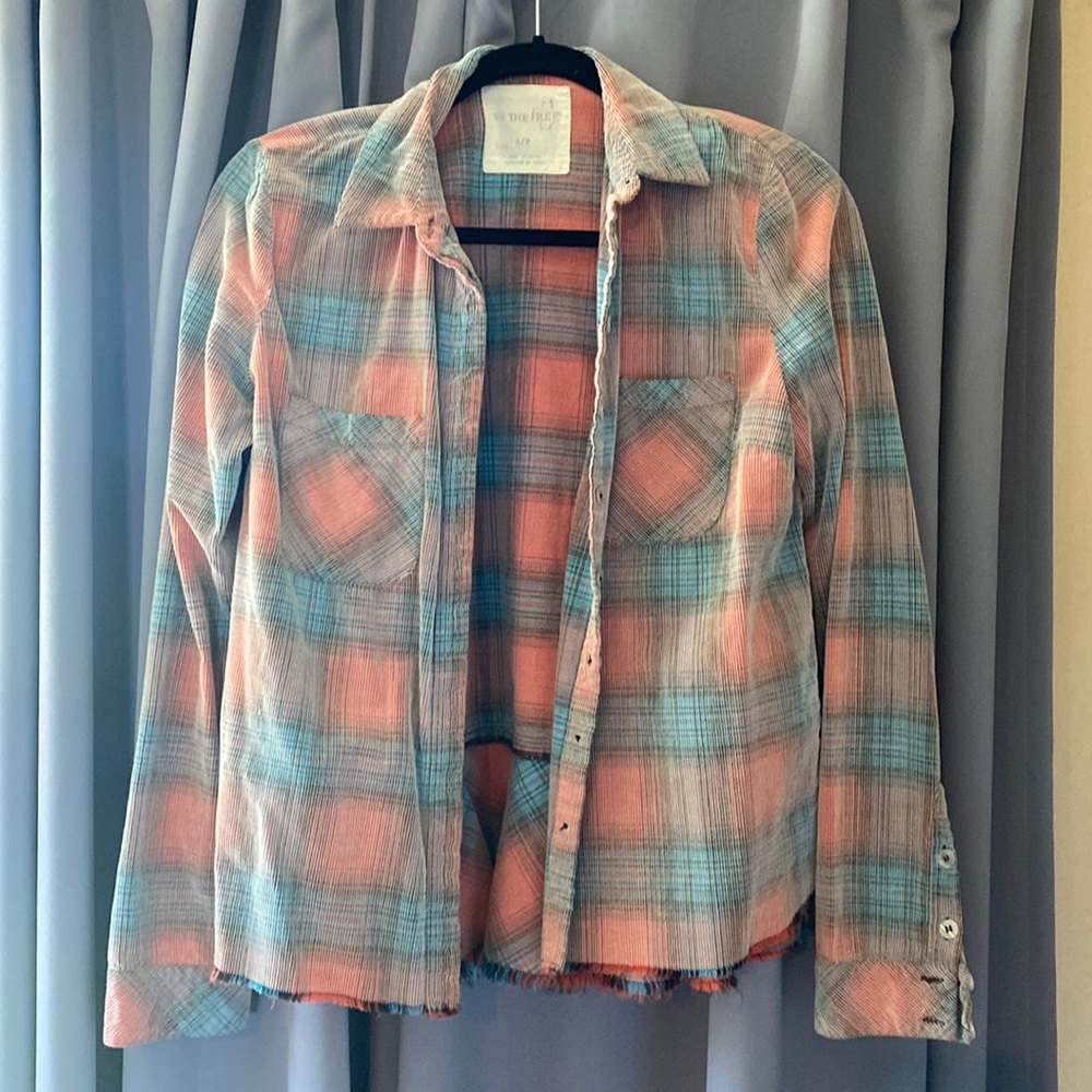 Free people faded pink & blue flannel